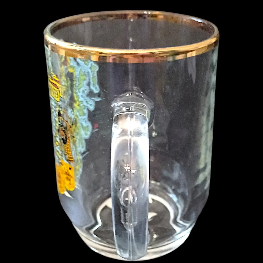 Vtg Scotland Souvenir Glass Mug Cup Gold Trim Transfer Ware‎ Map Highland Arts